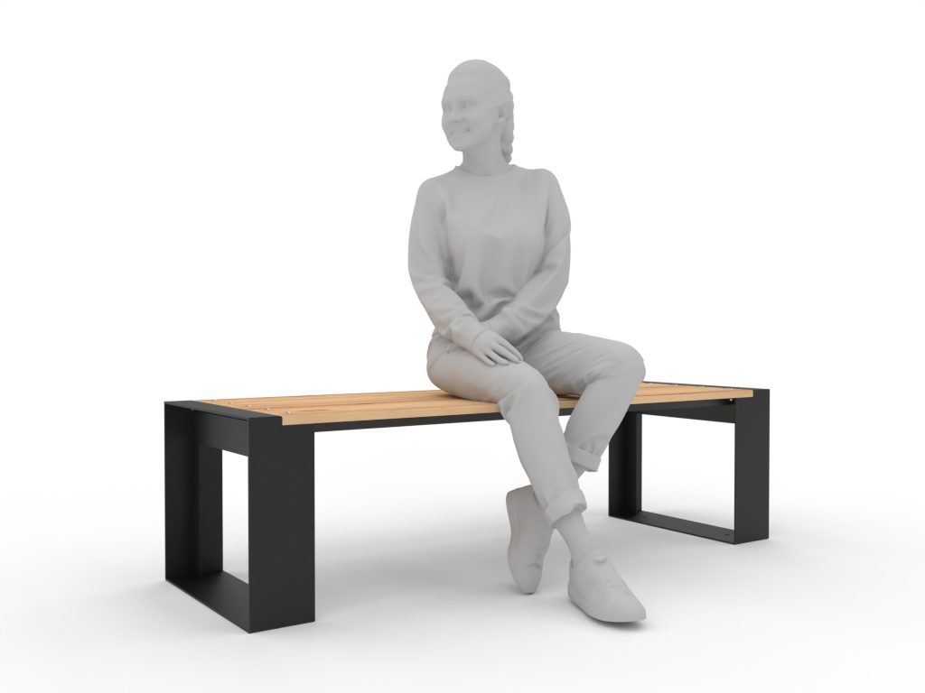 Banqueta / Escaño Ciron con una persona sentada como referencia de escala