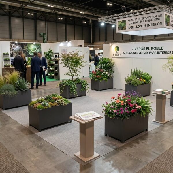 Jardinera Modular Metálica instaladas en una exposición interior